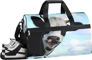 Cartoon Cow Sports Gym Bag with Wet Pocket & Shoes Compartment Waterproof Workout Duffel Bag for Women and Men Weekender Overnight Duffle Bag Travel Carry-on Tote