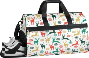 Cartoon Deer Print Sports Gym Bag with Wet Pocket & Shoes Compartment Waterproof Workout Duffel Bag for Women and Men Weekender Overnight Duffle Bag Travel Carry-on Tote