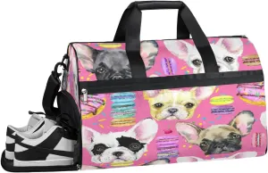 Cartoon Dog Print Sports Gym Bag with Wet Pocket & Shoes Compartment Waterproof Workout Duffel Bag for Women and Men Weekender Overnight Duffle Bag Travel Carry-on Tote