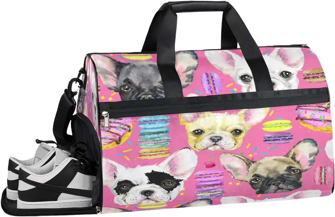 Cartoon Dog Print Sports Gym Bag with Wet Pocket & Shoes Compartment Waterproof Workout Duffel Bag for Women and Men Weekender Overnight Duffle Bag Travel Carry-on Tote