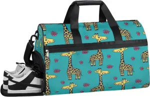 Cartoon Giraffe Sports Gym Bag with Wet Pocket & Shoes Compartment Waterproof Workout Duffel Bag for Women and Men Weekender Overnight Duffle Bag Travel Carry-on Tote
