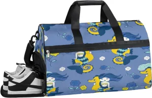 Cartoon Mermaid Sports Gym Bag with Wet Pocket & Shoes Compartment Waterproof Workout Duffel Bag for Women and Men Weekender Overnight Duffle Bag Travel Carry-on Tote