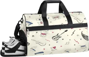 Cartoon Musical Guitar Sports Gym Bag with Wet Pocket & Shoes Compartment Waterproof Workout Duffel Bag for Women and Men Weekender Overnight Duffle Bag Travel Carry-on Tote