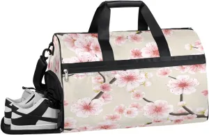 Cartoon Peach Blossom Sports Gym Bag with Wet Pocket & Shoes Compartment Waterproof Workout Duffel Bag for Women and Men Weekender Overnight Duffle Bag Travel Carry-on Tote