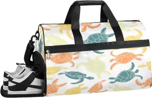Cartoon Sea Turtle Sports Gym Bag with Wet Pocket & Shoes Compartment Waterproof Workout Duffel Bag for Women and Men Weekender Overnight Duffle Bag Travel Carry-on Tote