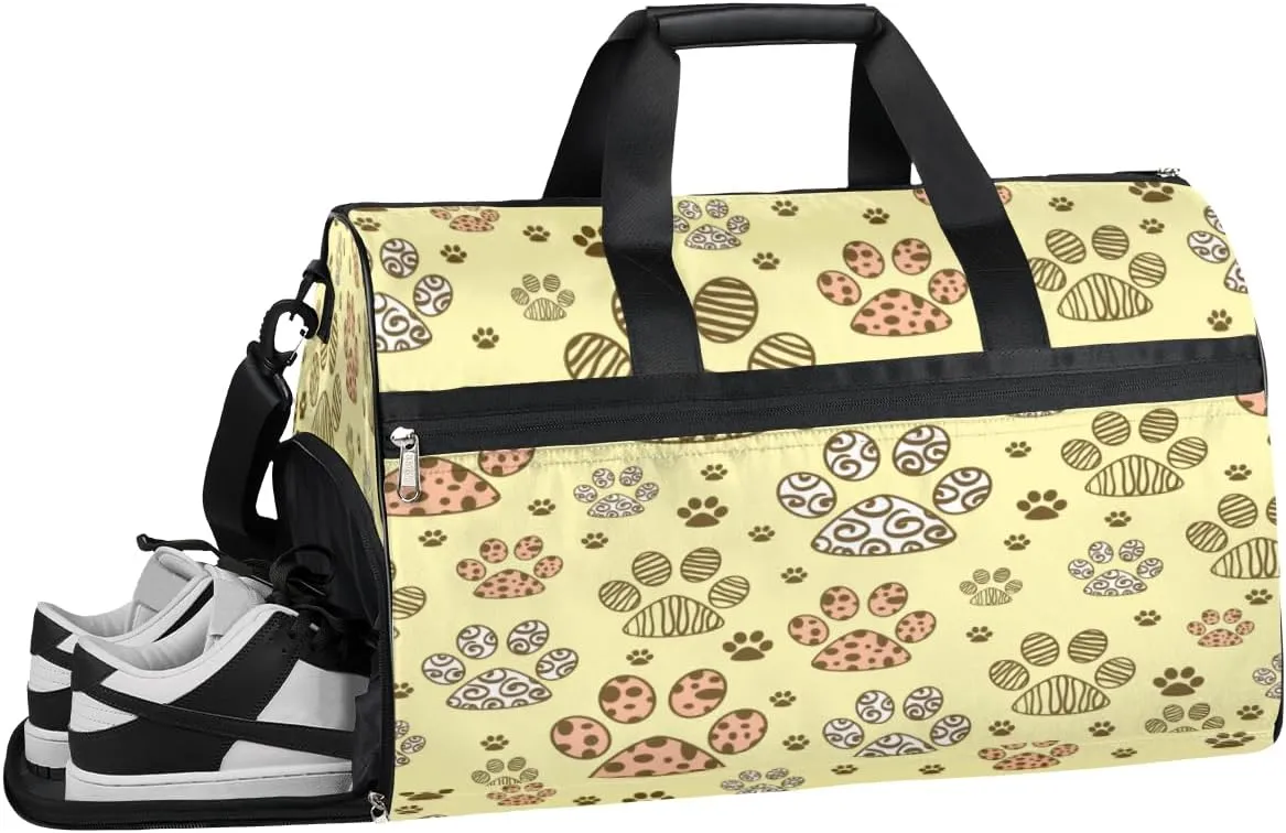 Cat Paw Print Sports Gym Bag with Wet Pocket & Shoes Compartment Waterproof Workout Duffel Bag for Women and Men Weekender Overnight Duffle Bag Travel Carry-on Tote