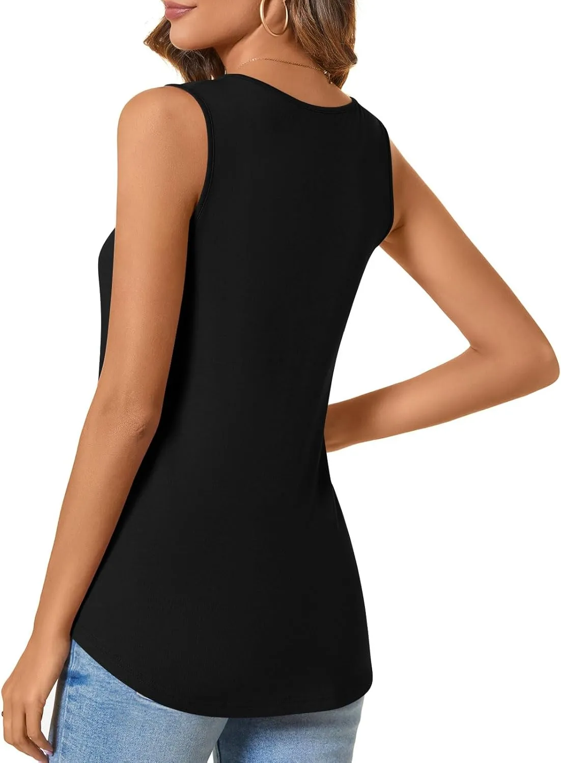 CATHY Womens Summer Sleeveless Tank Top V Neck Button Blouse Casual Pleated Basic Henley Shirts