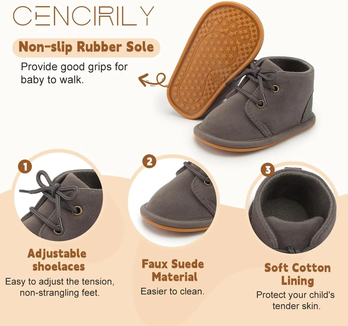 CENCIRILY Baby Booties Newborn Girl Boy shoes Infant Fleece Cozy Fur Lining Winter Warm Ankle Boots Rubber Sole Anti-Slip Prewalker Boots