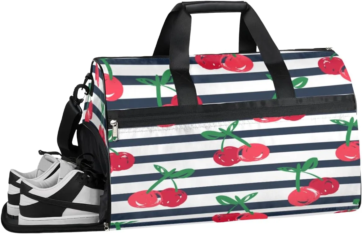 Cherry Fruit Sports Gym Bag with Wet Pocket & Shoes Compartment Waterproof Workout Duffel Bag for Women and Men Weekender Overnight Duffle Bag Travel Carry-on Tote