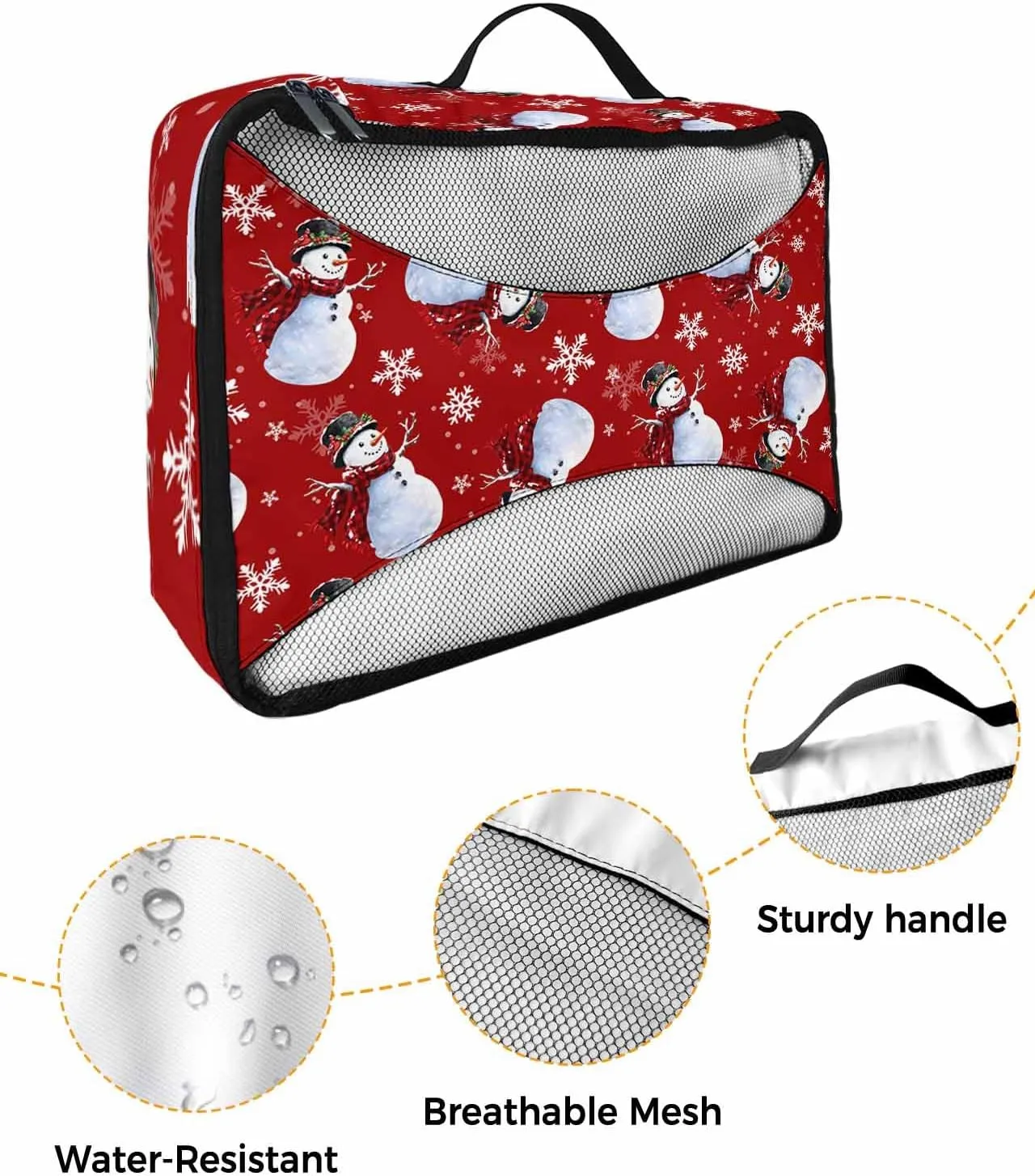 Christmas Snowman Buffalo Checked Scarf 4 Set Packing Cubes, Winter Snowflake Red Packing Cubes for Carry on Suitcase Travel Essential Bag for Clothes Shoes Cosmetics Toiletry