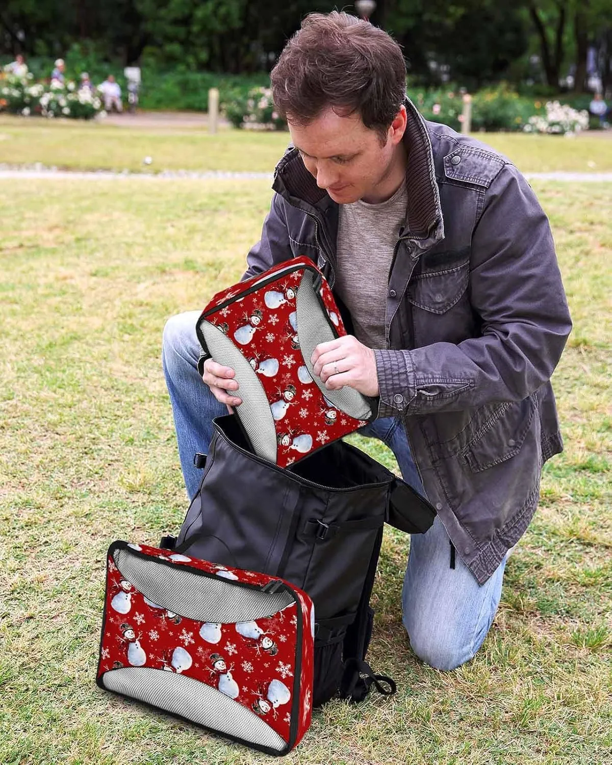 Christmas Snowman Buffalo Checked Scarf 4 Set Packing Cubes, Winter Snowflake Red Packing Cubes for Carry on Suitcase Travel Essential Bag for Clothes Shoes Cosmetics Toiletry