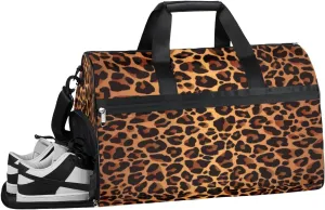 Classic Leopard Sports Gym Bag with Wet Pocket & Shoes Compartment Waterproof Workout Duffel Bag for Women and Men Weekender Overnight Duffle Bag Travel Carry-on Tote