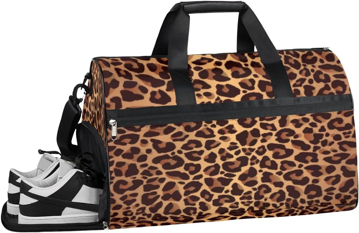 Classic Leopards Sports Gym Bag with Wet Pocket & Shoes Compartment Waterproof Workout Duffel Bag for Women and Men Weekender Overnight Duffle Bag Travel Carry-on Tote