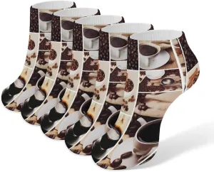 Collage of Coffee and Products Beans 5 Pairs Low Cut Ankle Socks for Men Women Athletic Running Socks No Show Breathable