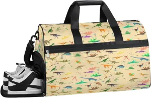 Colorful Animals Dinosaurs Sports Gym Bag with Wet Pocket & Shoes Compartment Waterproof Workout Duffel Bag for Women and Men Weekender Overnight Duffle Bag Travel Carry-on Tote