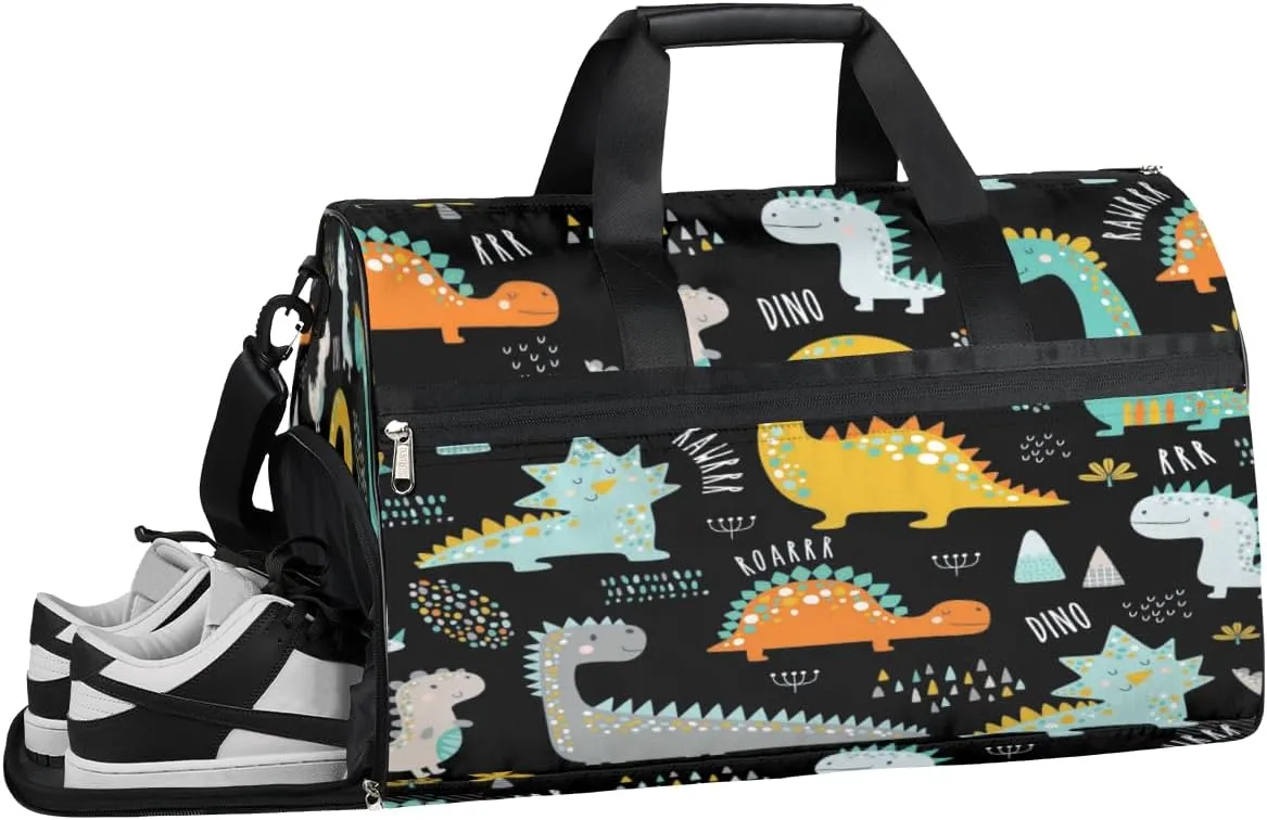 Colorful Dinosaur Prints Sports Gym Bag with Wet Pocket & Shoes Compartment Waterproof Workout Duffel Bag for Women and Men Weekender Overnight Duffle Bag Travel Carry-on Tote