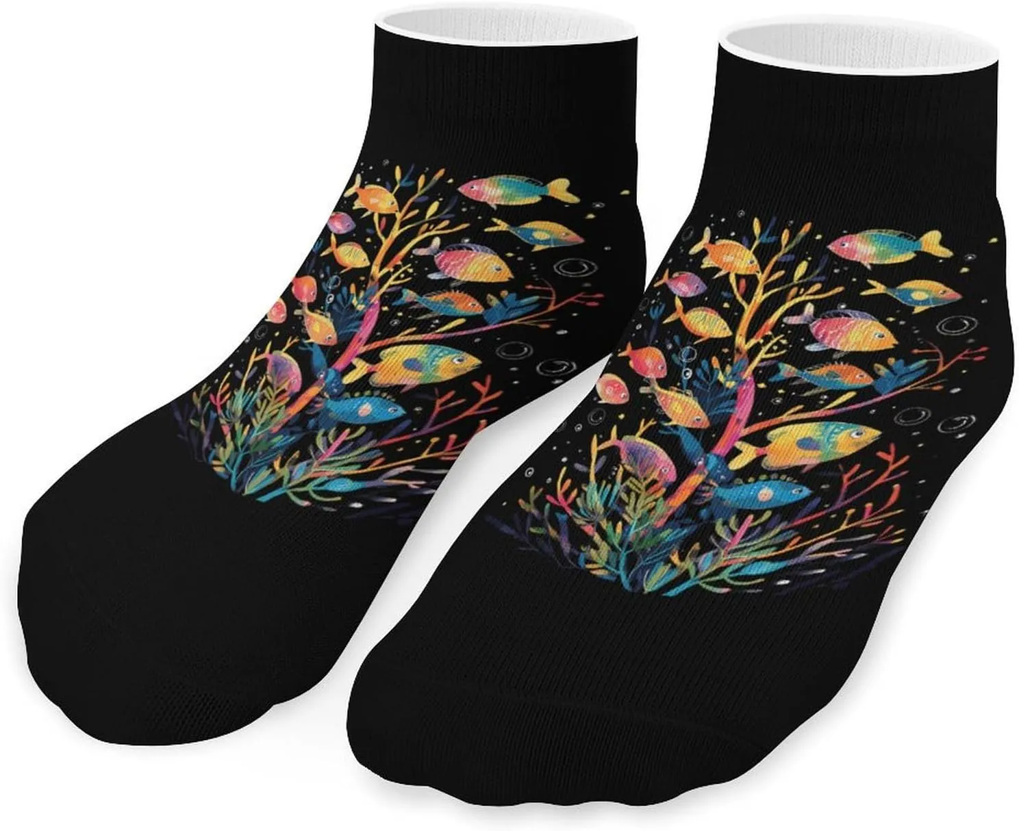 Colorful Fishes Tree Cute Ankle Socks 1 Pairs Low Cut No Show Sock Breathable Stocking for Men Women