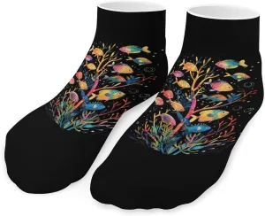 Colorful Fishes Tree Cute Ankle Socks 1 Pairs Low Cut No Show Sock Breathable Stocking for Men Women