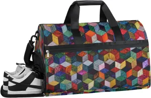 Colorful Geometric Patterns Sports Gym Bag with Wet Pocket & Shoes Compartment Waterproof Workout Duffel Bag for Women and Men Weekender Overnight Duffle Bag Travel Carry-on Tote