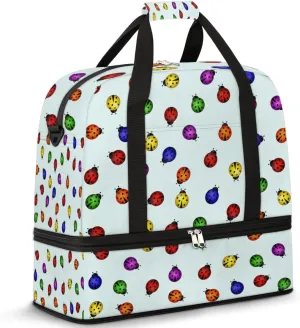 Colorful Ladybugs Travel Duffle Bag Durable Weekender Bag with Shoes Compartment Lightweight Overnight Bag Sports Dance Gym Tote Bag for Women and Men Carry on Luggage