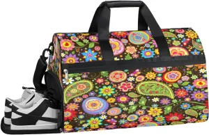 Colorful Paisley Sports Gym Bag with Wet Pocket & Shoes Compartment Waterproof Workout Duffel Bag for Women and Men Weekender Overnight Duffle Bag Travel Carry-on Tote