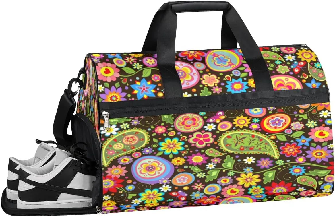 Colorful Paisley Sports Gym Bag with Wet Pocket & Shoes Compartment Waterproof Workout Duffel Bag for Women and Men Weekender Overnight Duffle Bag Travel Carry-on Tote