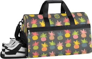 Colorful Pineapple Sports Gym Bag with Wet Pocket & Shoes Compartment Waterproof Workout Duffel Bag for Women and Men Weekender Overnight Duffle Bag Travel Carry-on Tote