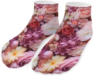 Colorful Yellow Red Rose Flower Cute Ankle Socks 1 Pairs Low Cut No Show Sock Breathable Stocking for Men Women