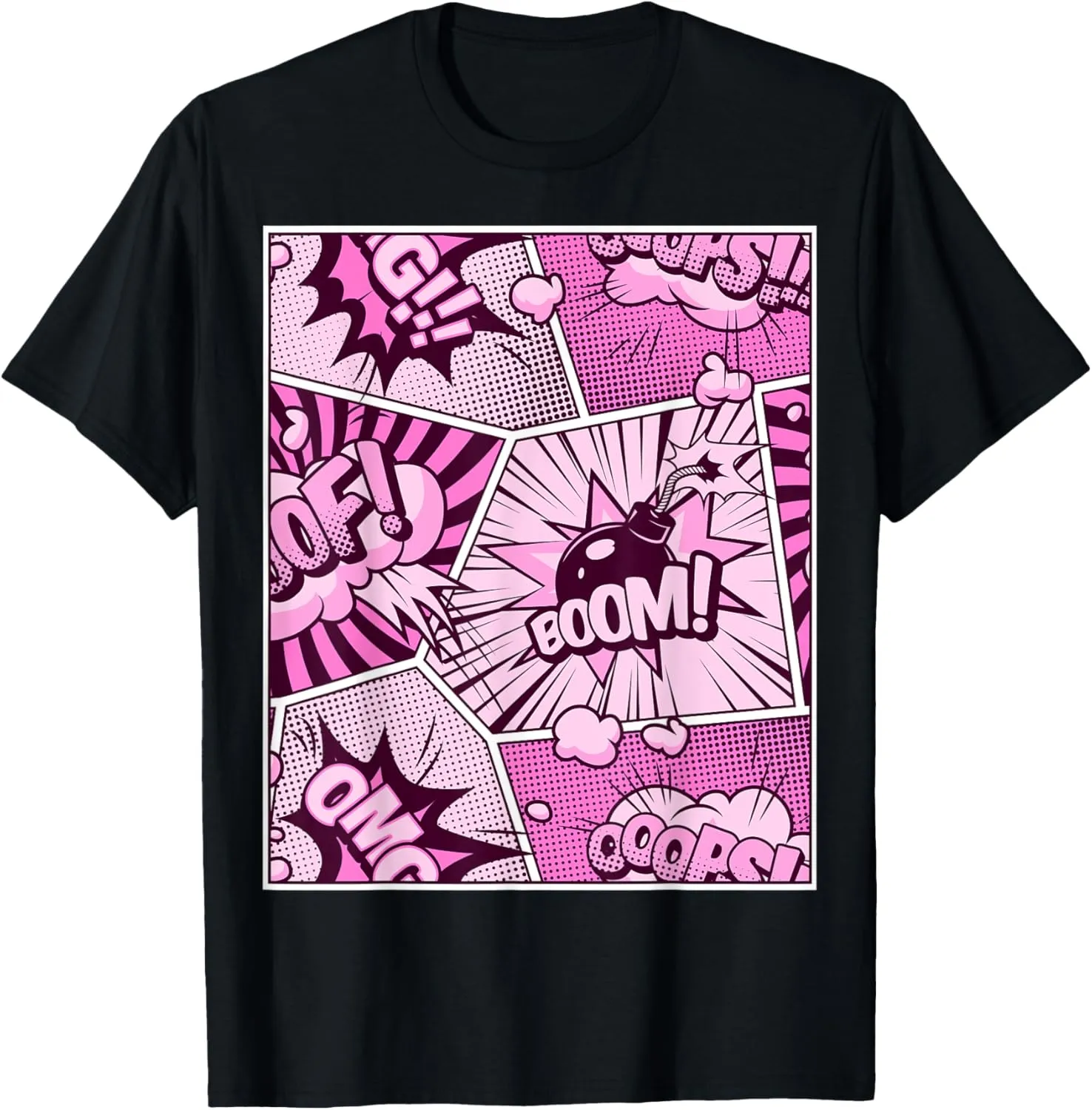 Comic Book Pink Color Graphic T-Shirt
