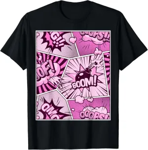 Comic Book Pink Color Graphic T-Shirt