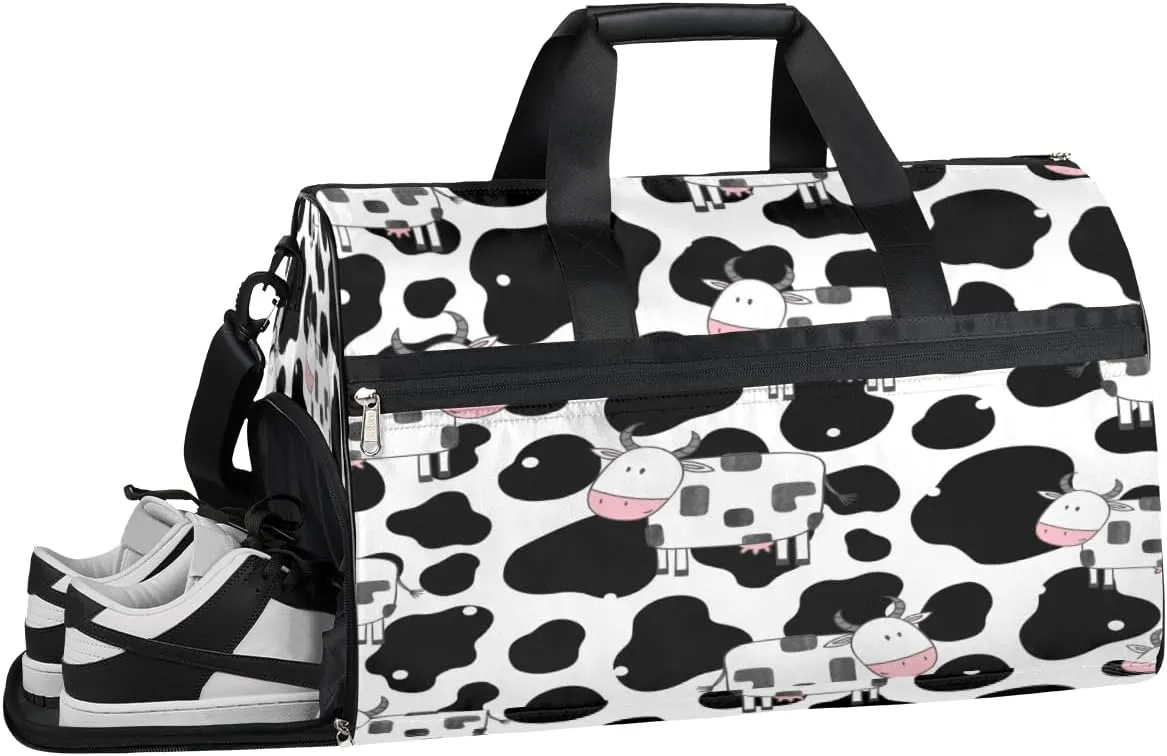 Cows Skin Print Sports Gym Bag with Wet Pocket & Shoes Compartment Waterproof Workout Duffel Bag for Women and Men Weekender Overnight Duffle Bag Travel Carry-on Tote