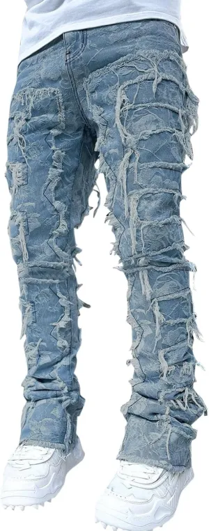 Creative Tassels Decoration Straight Fit Jeans Men Casual Medium Stretch Street Style Denim Pants for All for Men