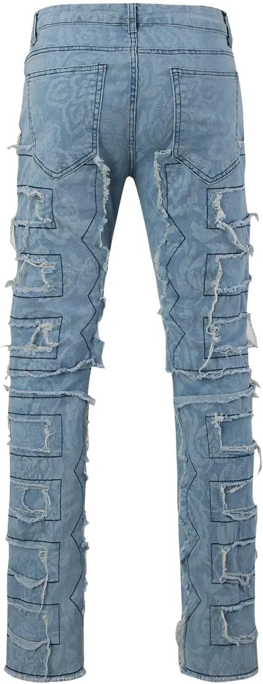 Creative Tassels Decoration Straight Fit Jeans Men Casual Medium Stretch Street Style Denim Pants for All for Men