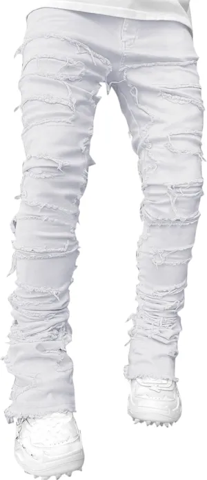 Creative Tassels Decoration Straight Fit Jeans Men Casual Medium Stretch Street Style Denim Pants for All for Men