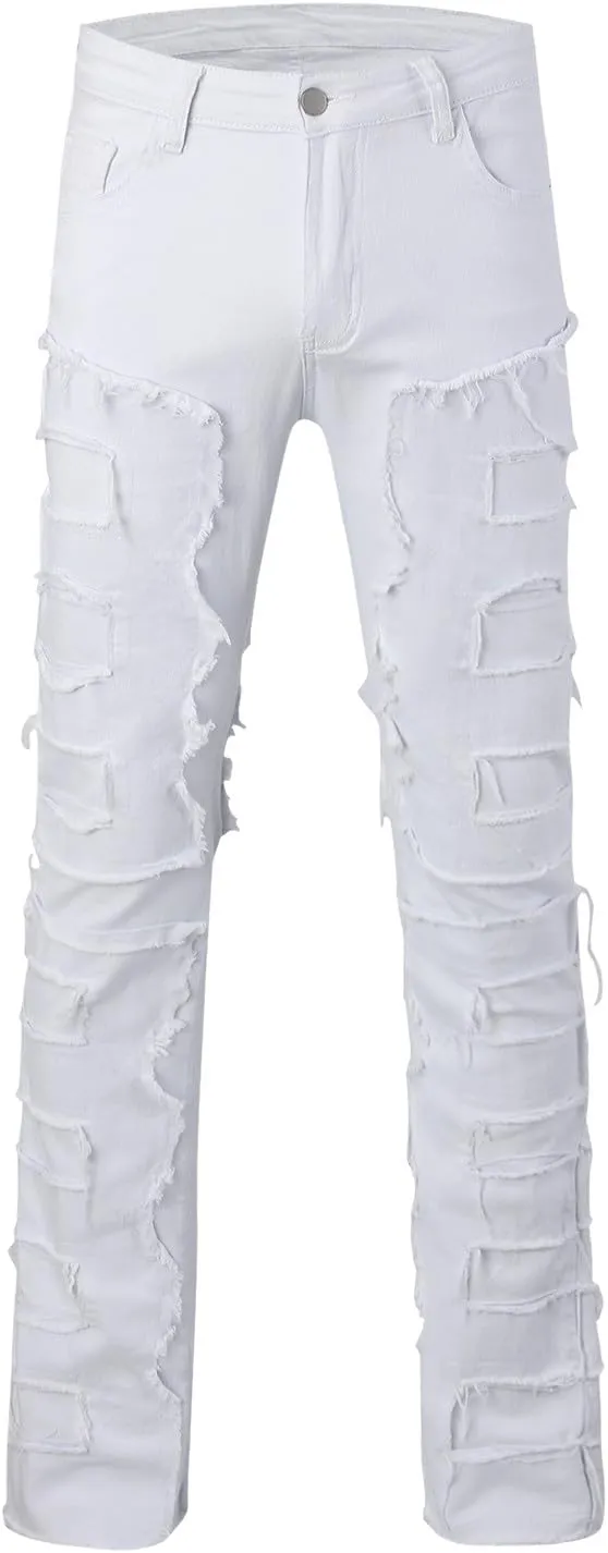 Creative Tassels Decoration Straight Fit Jeans Men Casual Medium Stretch Street Style Denim Pants for All for Men