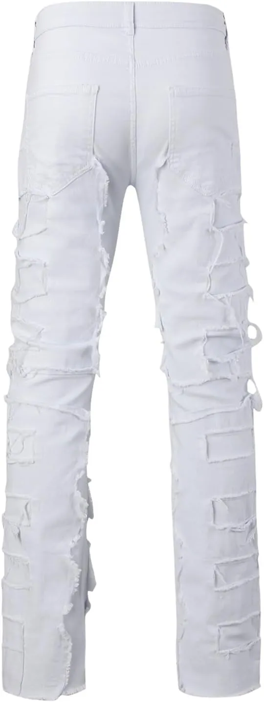 Creative Tassels Decoration Straight Fit Jeans Men Casual Medium Stretch Street Style Denim Pants for All for Men