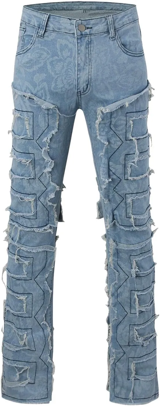 Creative Tassels Decoration Straight Fit Jeans Men Casual Medium Stretch Street Style Denim Pants for All for Men