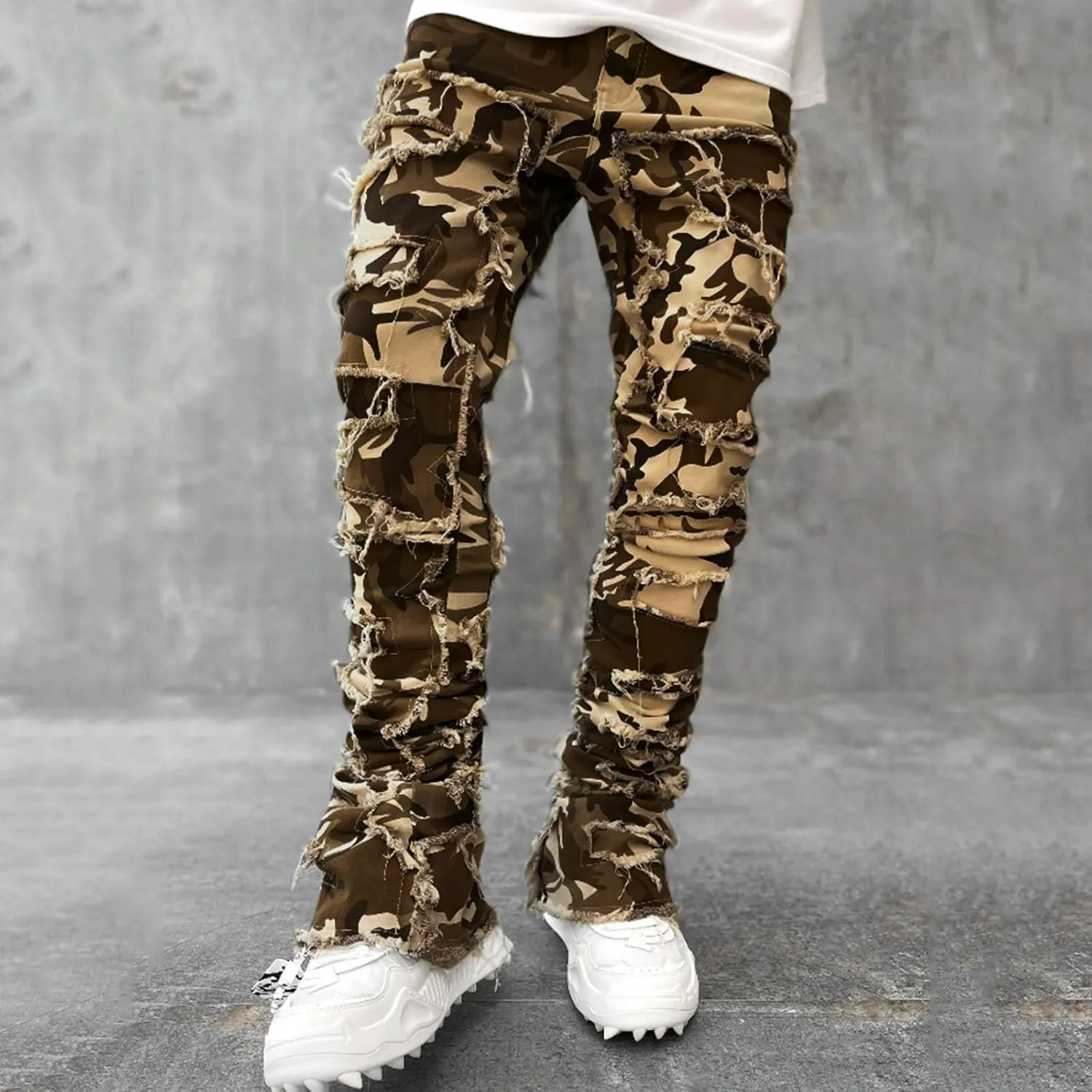 Creative Tassels Decoration Straight Fit Jeans Men Casual Medium Stretch Street Style Denim Pants for All for Men