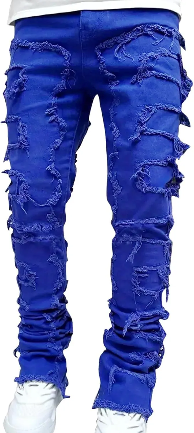 Creative Tassels Decoration Straight Fit Jeans Men Casual Medium Stretch Street Style Denim Pants for Girl Jelly