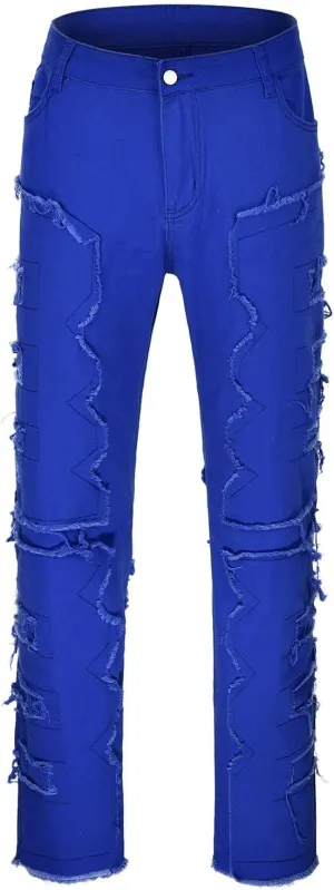 Creative Tassels Decoration Straight Fit Jeans Men Casual Medium Stretch Street Style Denim Pants for Girl Jelly