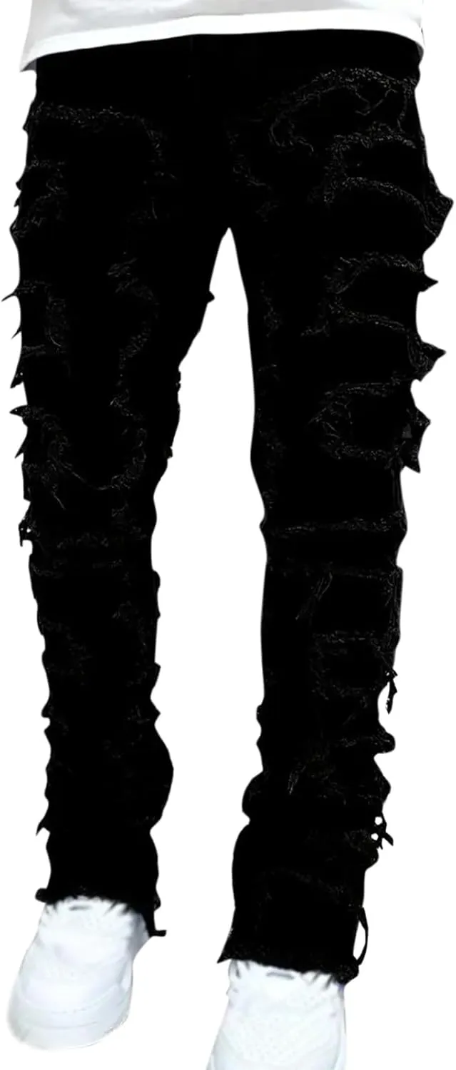 Creative Tassels Decoration Straight Fit Jeans Men Casual Medium Stretch Street Style Denim Pants for Girl Jelly