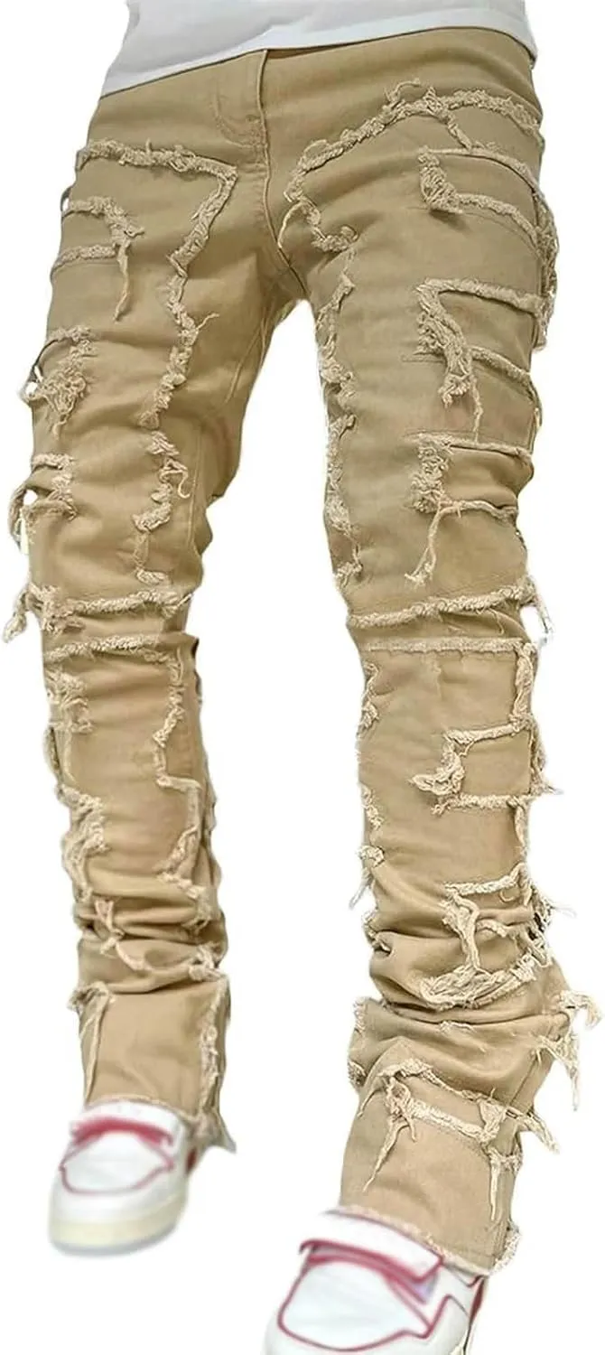 Creative Tassels Decoration Straight Fit Jeans Men Casual Medium Stretch Street Style Denim Pants for Girl Jelly