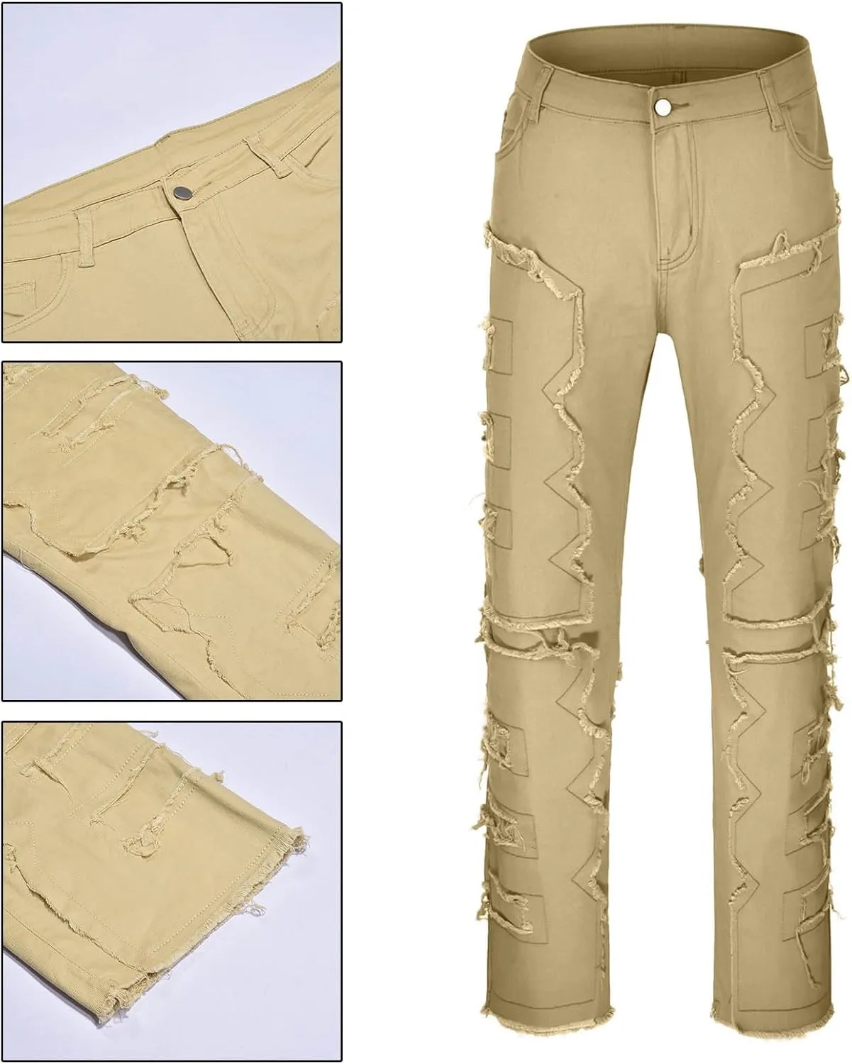 Creative Tassels Decoration Straight Fit Jeans Men Casual Medium Stretch Street Style Denim Pants for Girl Jelly