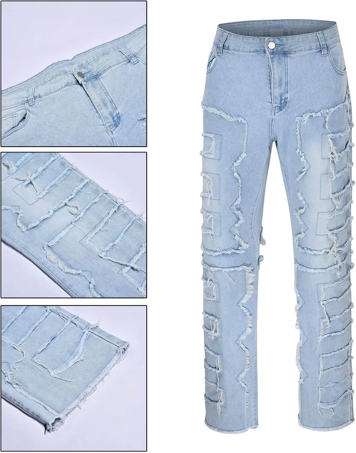 Creative Tassels Decoration Straight Fit Jeans Men Casual Medium Stretch Street Style Denim Pants for Girl Jelly