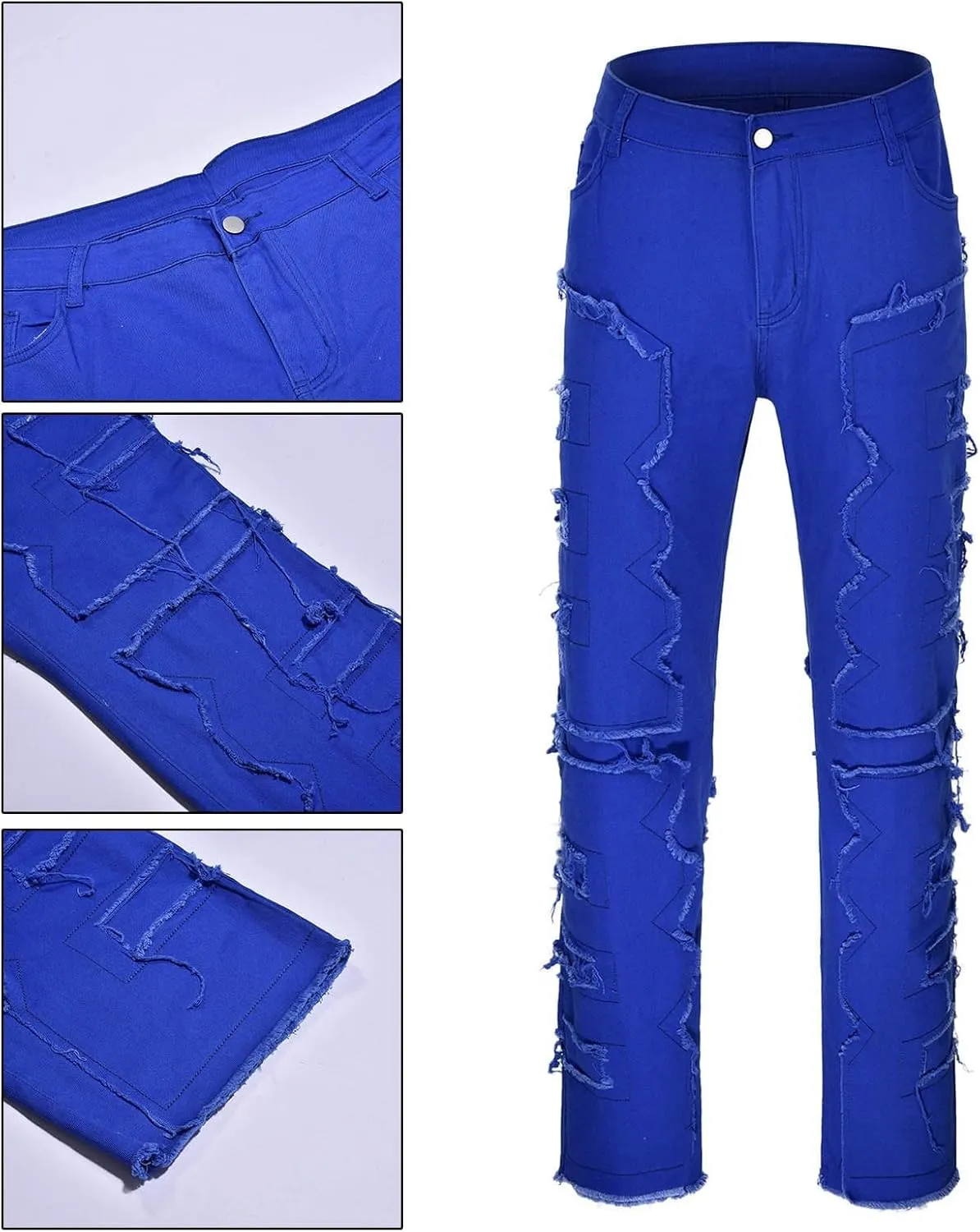 Creative Tassels Decoration Straight Fit Jeans Men Casual Medium Stretch Street Style Denim Pants for Girl Jelly