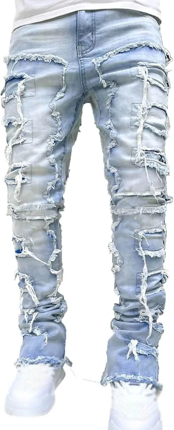 Creative Tassels Decoration Straight Fit Jeans Men Casual Medium Stretch Street Style Denim Pants for Girl Jelly