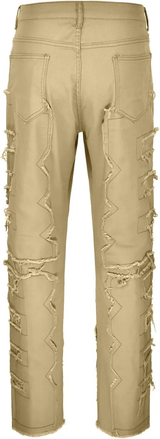 Creative Tassels Decoration Straight Fit Jeans Men Casual Medium Stretch Street Style Denim Pants for Girl Jelly