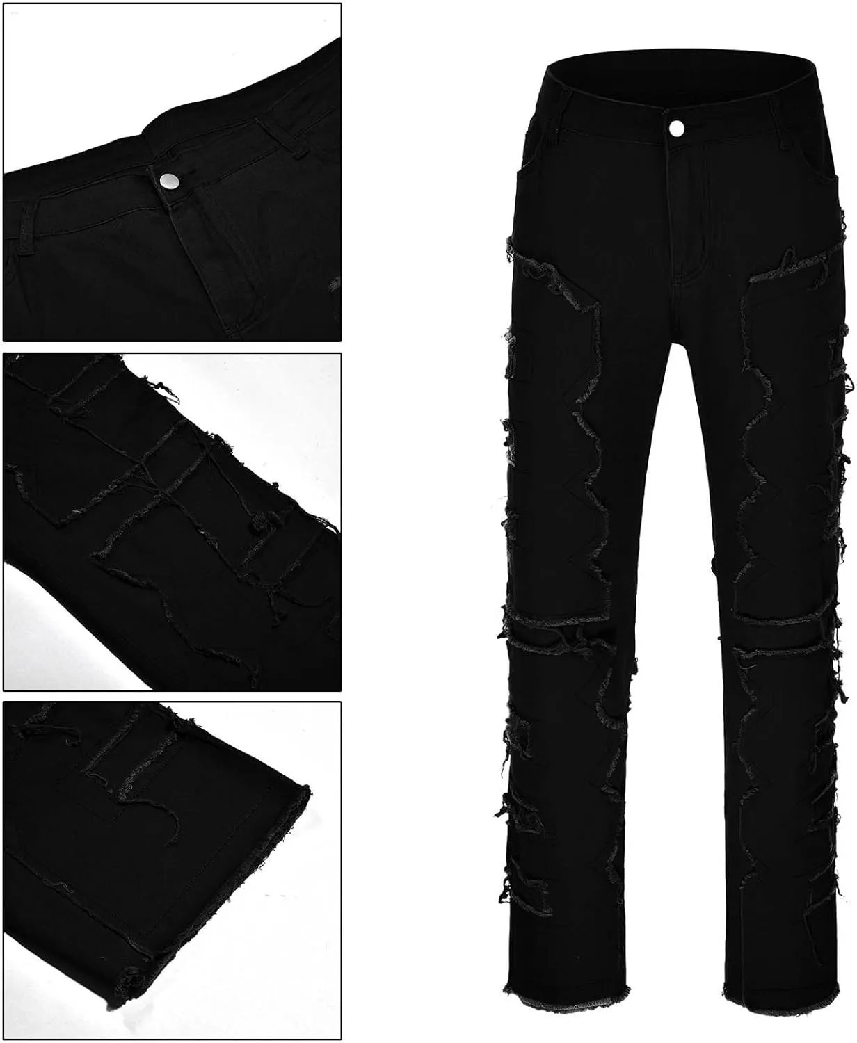 Creative Tassels Decoration Straight Fit Jeans Men Casual Medium Stretch Street Style Denim Pants for Girl Jelly