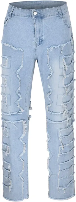 Creative Tassels Decoration Straight Fit Jeans Men Casual Medium Stretch Street Style Denim Pants for Girl Jelly