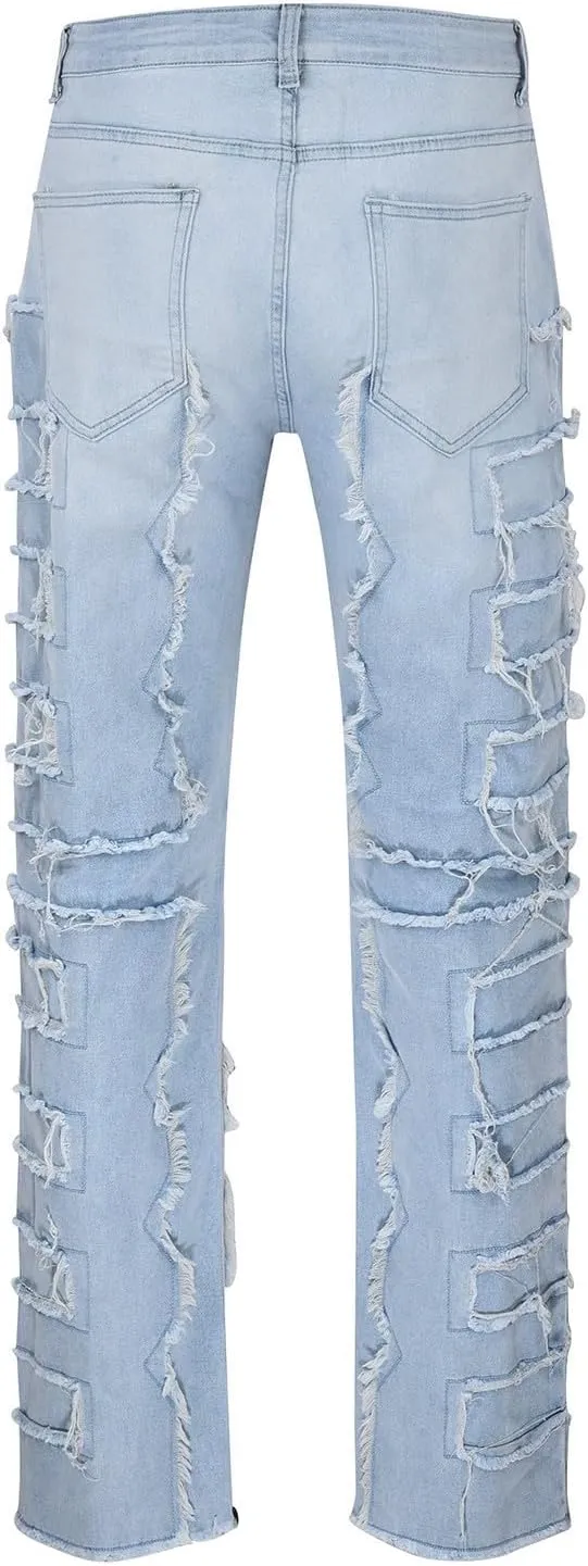 Creative Tassels Decoration Straight Fit Jeans Men Casual Medium Stretch Street Style Denim Pants for Girl Jelly
